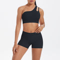 New arrival cross-border fashion double-sided nylon brushed single-shoulder yoga suit sports running fitness two-piece set for women