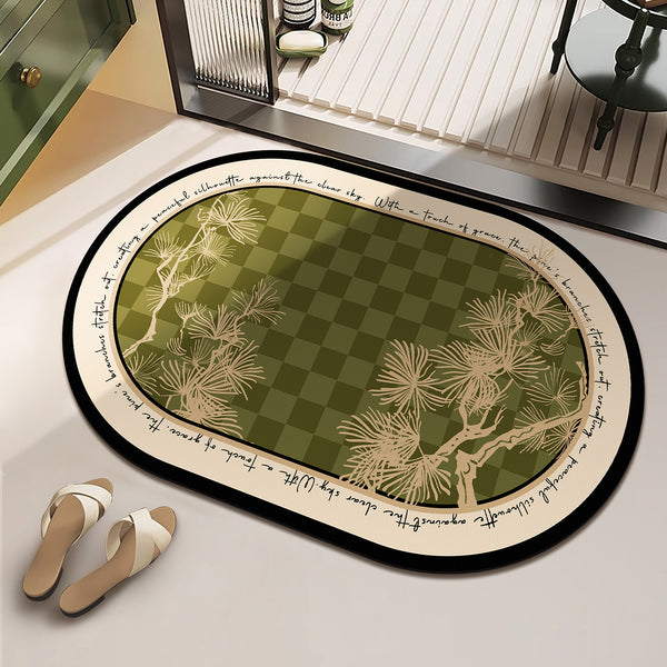 Retro green bathroom floor mat soft diatom mud absorbent non-slip foot mat toilet quick drying household toilet mat