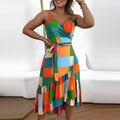 european and american export women's clothing: summer dresses - fashionable and elegant printed ruffle trim cami dress
