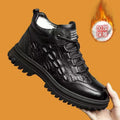 Winter leather shoes for elderly men, dad's fleece-lined casual warm anti-slip work shoes, thickened high-top men's cotton shoes