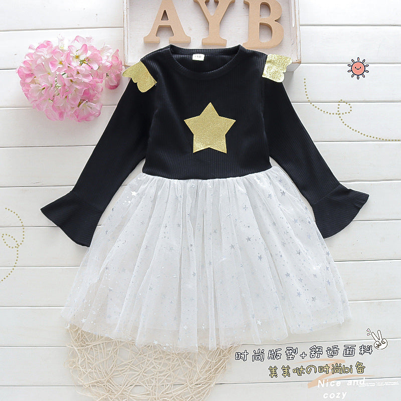 Korean style summer new five-star girl's dress chiffon children's dress princess dress - direct from the children's wear manufacturer
