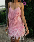 summer new fashion tassel sequin feather patchwork dress -  bestseller, ready to ship for women
