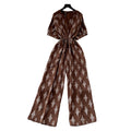 Vintage polka dot v-neck ruched trendy jumpsuit - women's  summer high-waisted slimming wide leg straight leg pants