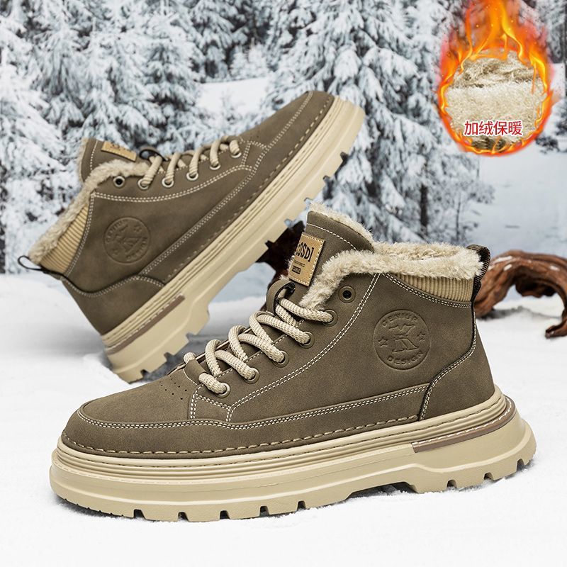 Men's martin boots - winter fleece-lined, extra thick, warm cotton shoes, men's high-top leather shoes, leather upper, thick sole, outdoor snow boots