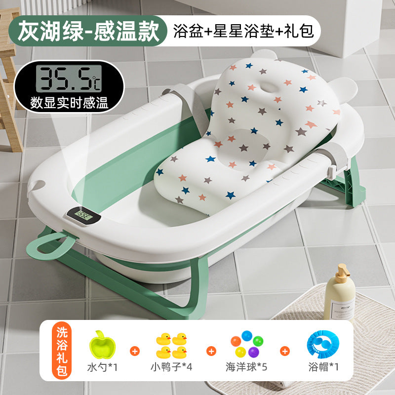 Large collapsible baby bathtub - portable baby bathtub for home use - infant and toddler bath seat - plastic newborn and children's bath supplies