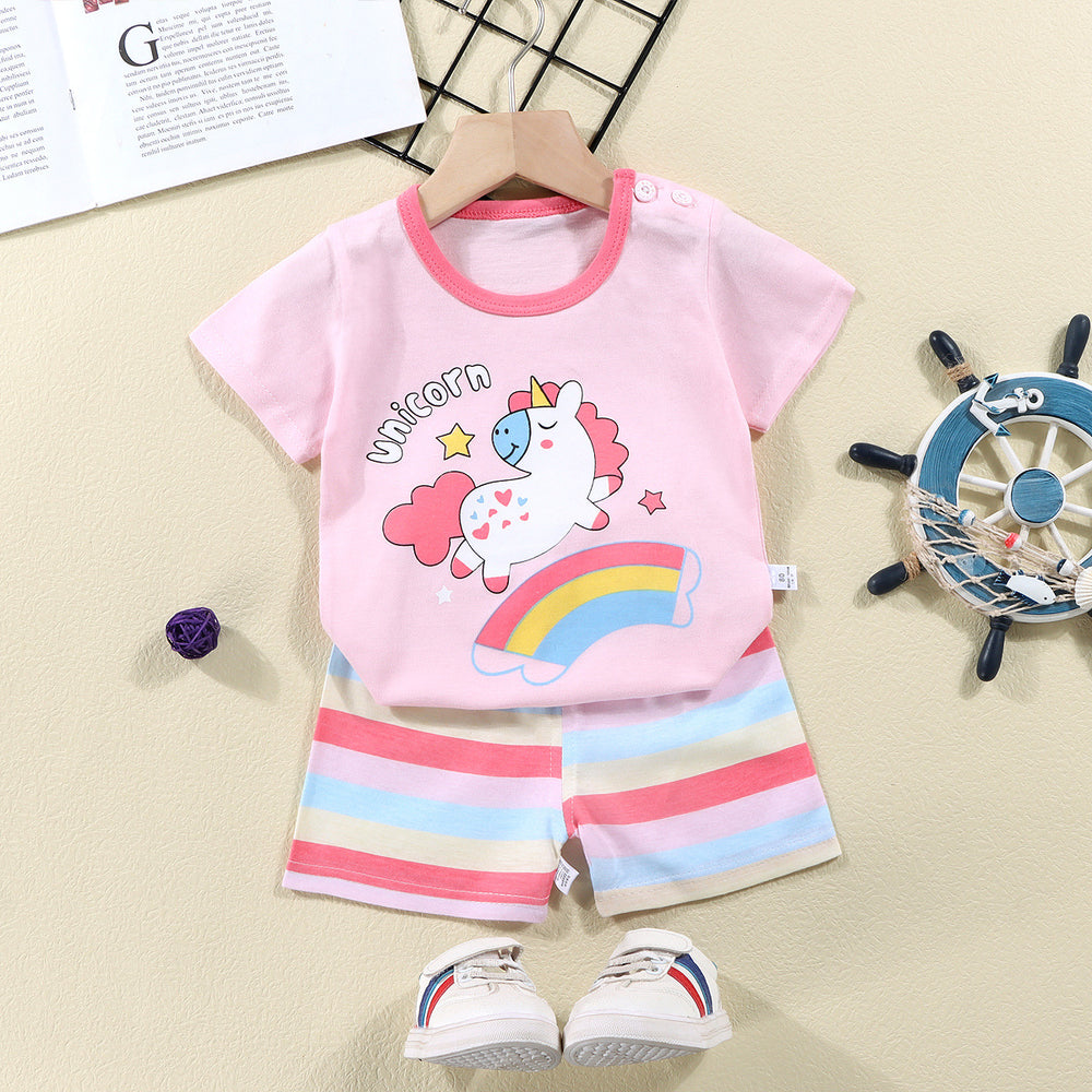 summer new arrival: 100% cotton kids' short-sleeve t-shirt and shorts set - korean style infant and toddler two-piece outfit