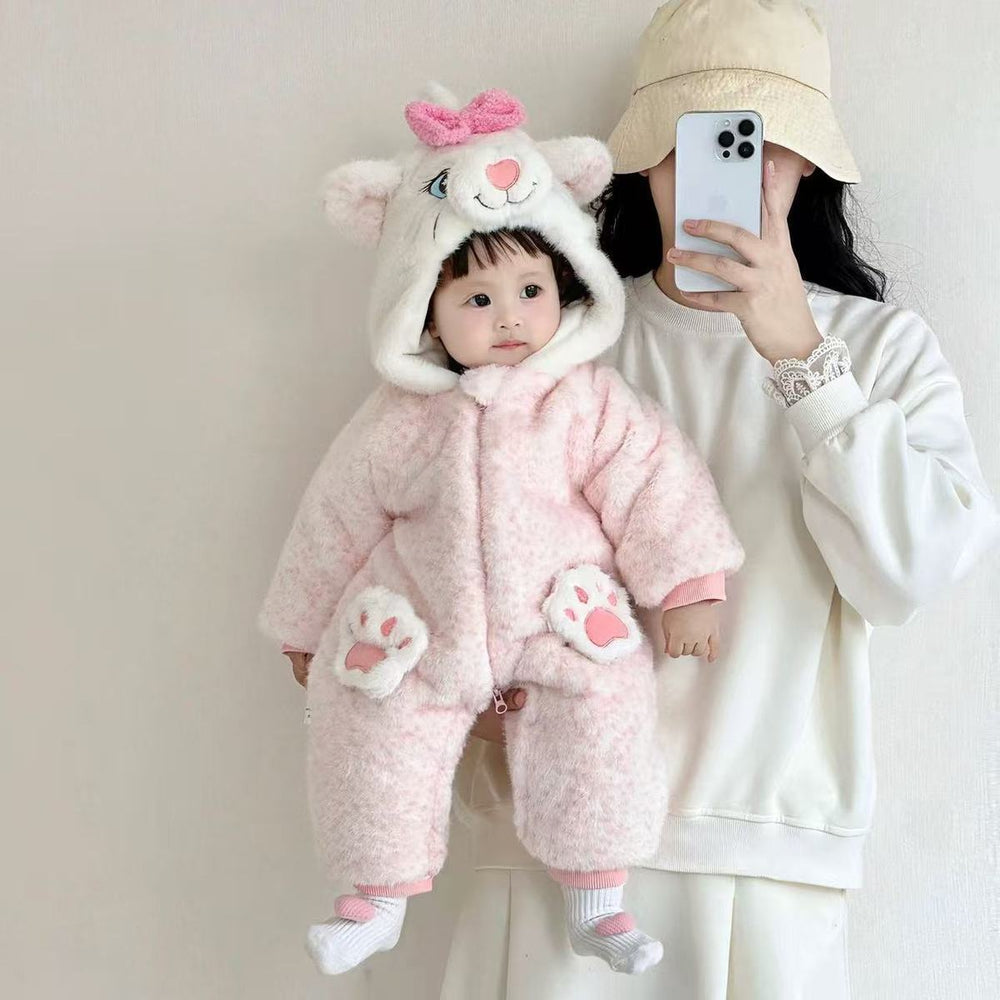 Wintercute winter clothes baby outing clothes baby clothes super cute one-piece plus fleece thickened khakiheattech crawling suit