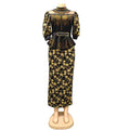 Plus size fashion solid color women's new african hot stamping rhinestone print set cross-border cinched waist dress
