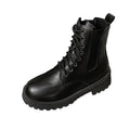 Women's mid-calf chunky heel round toe chelsea boots - 2025 autumn new korean style patent leather women's shoes - comfortable martin boots