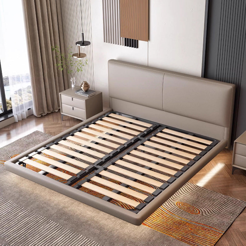 Italian normcore genuine leather suspended bed master bedroom double bed modern casual sensor light thin bedside suspended bed