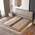 Italian normcore genuine leather suspended bed master bedroom double bed modern casual sensor light thin bedside suspended bed