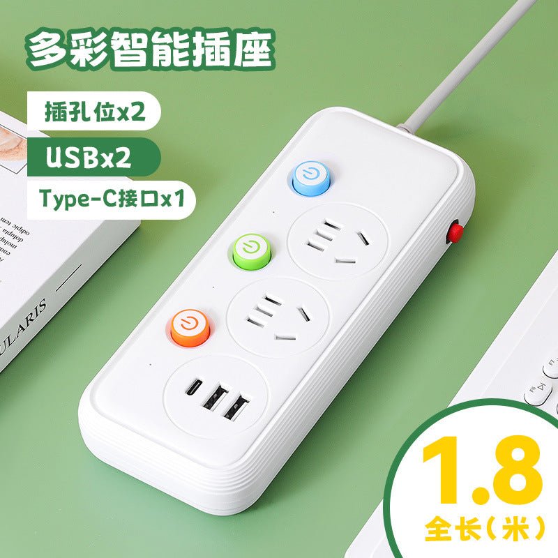 Multi-outlet power strip with individual switches, long cord, usb ports, for home and office use - wired power strip