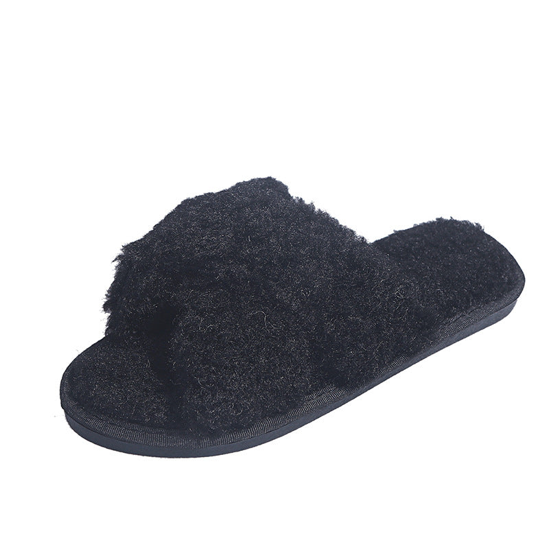 Korean 2024 fall/winter new collection: sheepskin shearling criss-cross flat women's slippers - trendy & stylish outerwear slippers