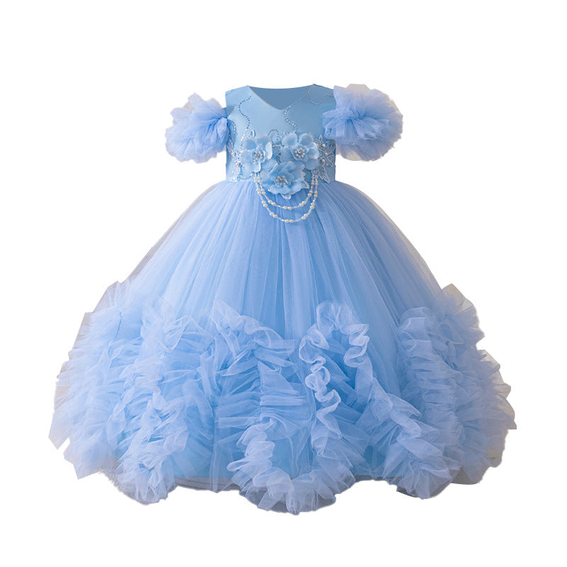 Girls' dresses  new flower girl wedding dress evening gown elegant piano recital banquet party dress cross-border e-commerce