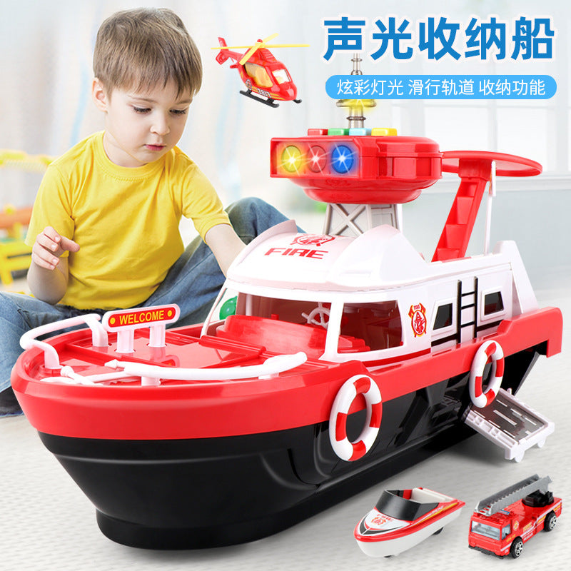 Kids large storage boat artificial boat with light and music for boys and girls fire engineering gliding model car airplane