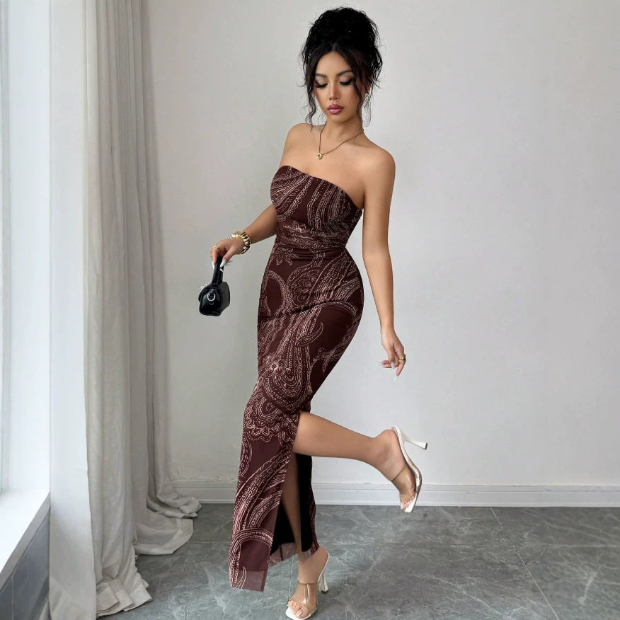 new burgundy spaghetti strap mesh sequin sexy casual dress - european & american style