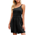 women's fashion solid color ruched sleeveless one-shoulder romper - in stock