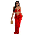 C6822 cross-border   fashion women's solid color sexy bandeau pleated skirt two-piece set