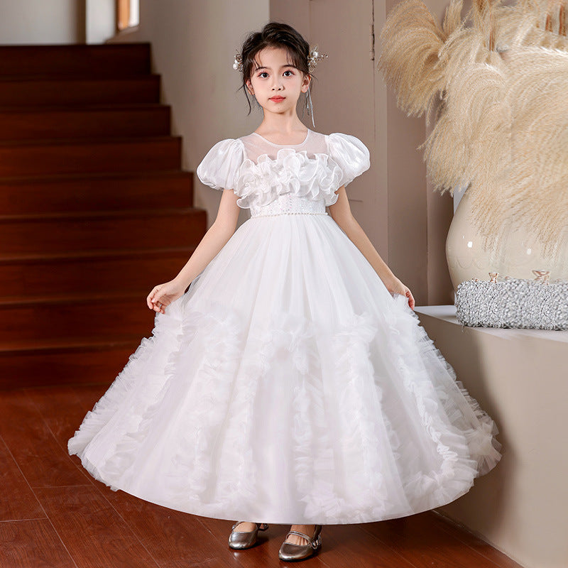 Girls' formal dresses mesh flower girl wedding dresses evening gowns piano recital little girl runway  new cross-border ready stock