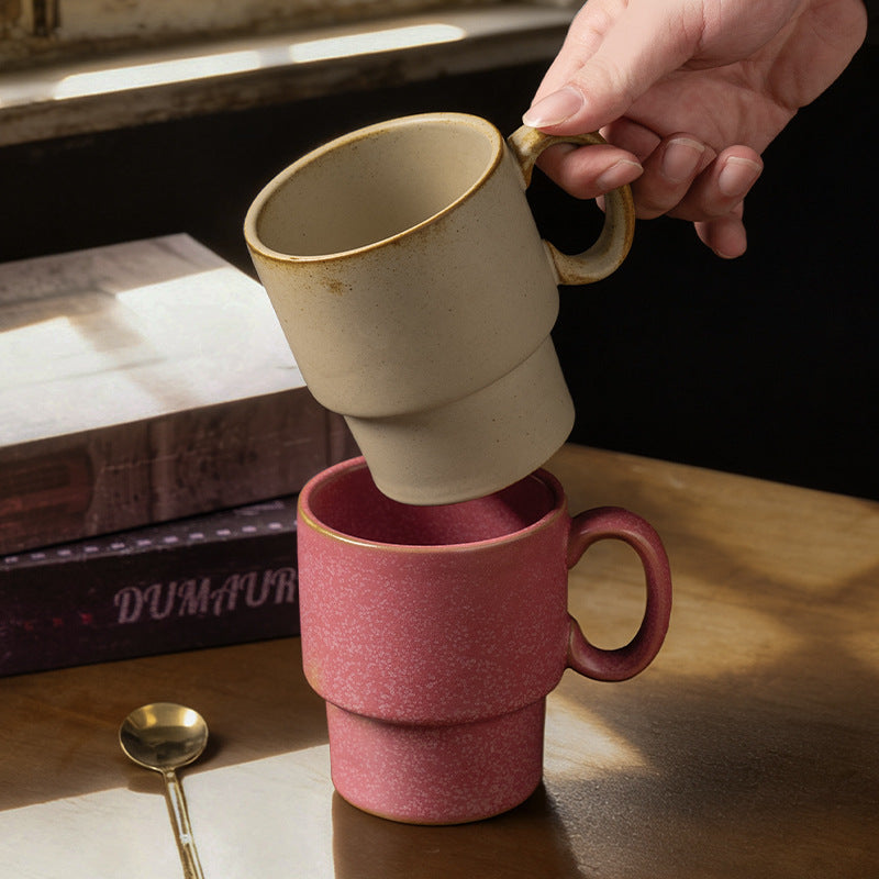 Creative stackable mug retro stoneware kiln cup for home office practical water cup milk cup goblet