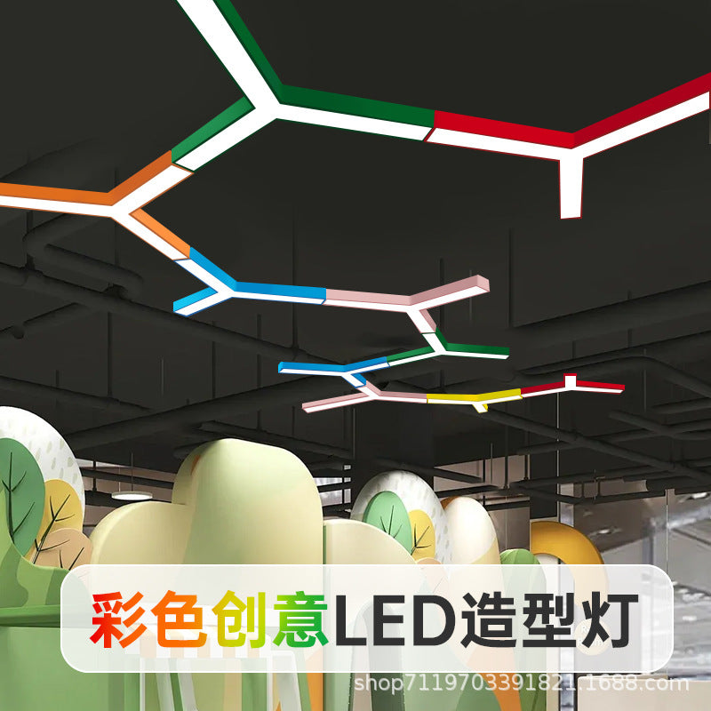 LED Kindergarten Classroom Corridor Y-shaped Light Children's Playground Color Hexagonal Lighting Dance Studio Modeling Chandelier