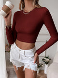 cross-border european and american style sexy backless casual short slim-fit knitted long-sleeve t-shirt top - perfect for layering or wearing on its own