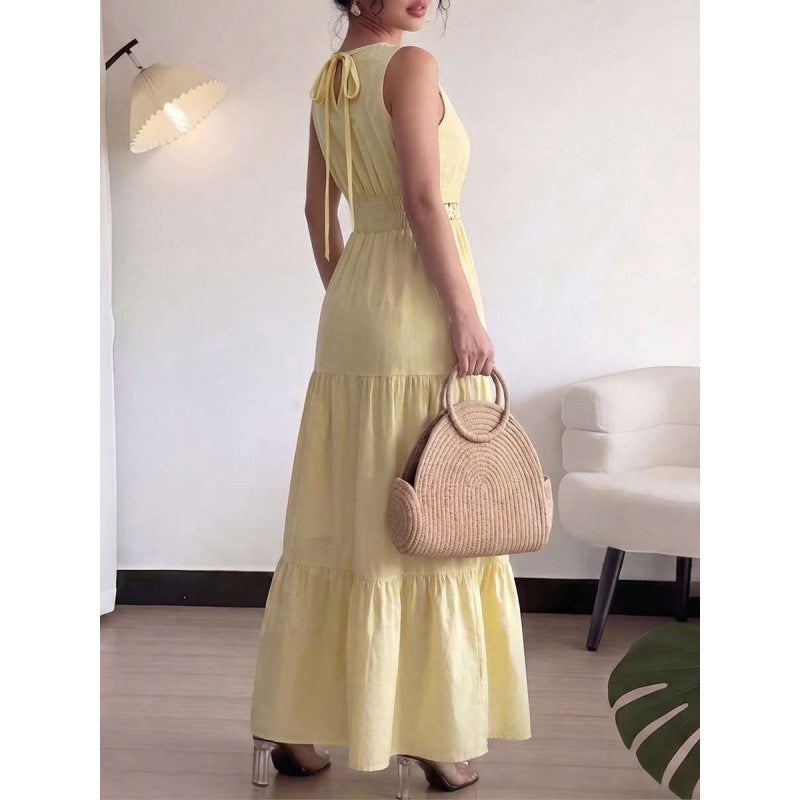 fashionsummernew arrival round neck sleeveless cut outlaceeleganceromanticcasual vacation dress