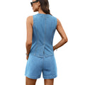 European and american cross-border e-commerce women's summer   washed new sleeveless casual denim shorts set