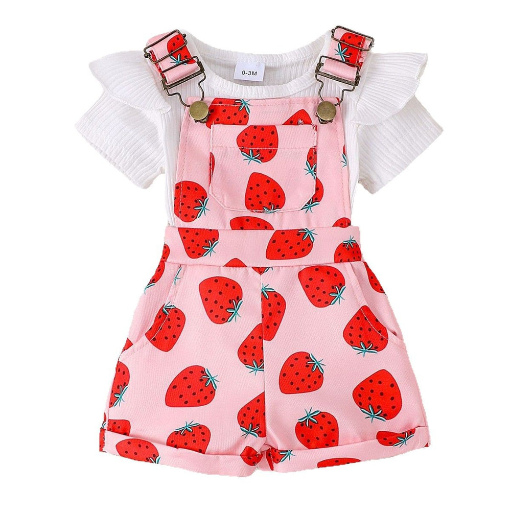 Amazon spring new girls' baby outfit set: solid color short-sleeve top with printed overalls two-piece set