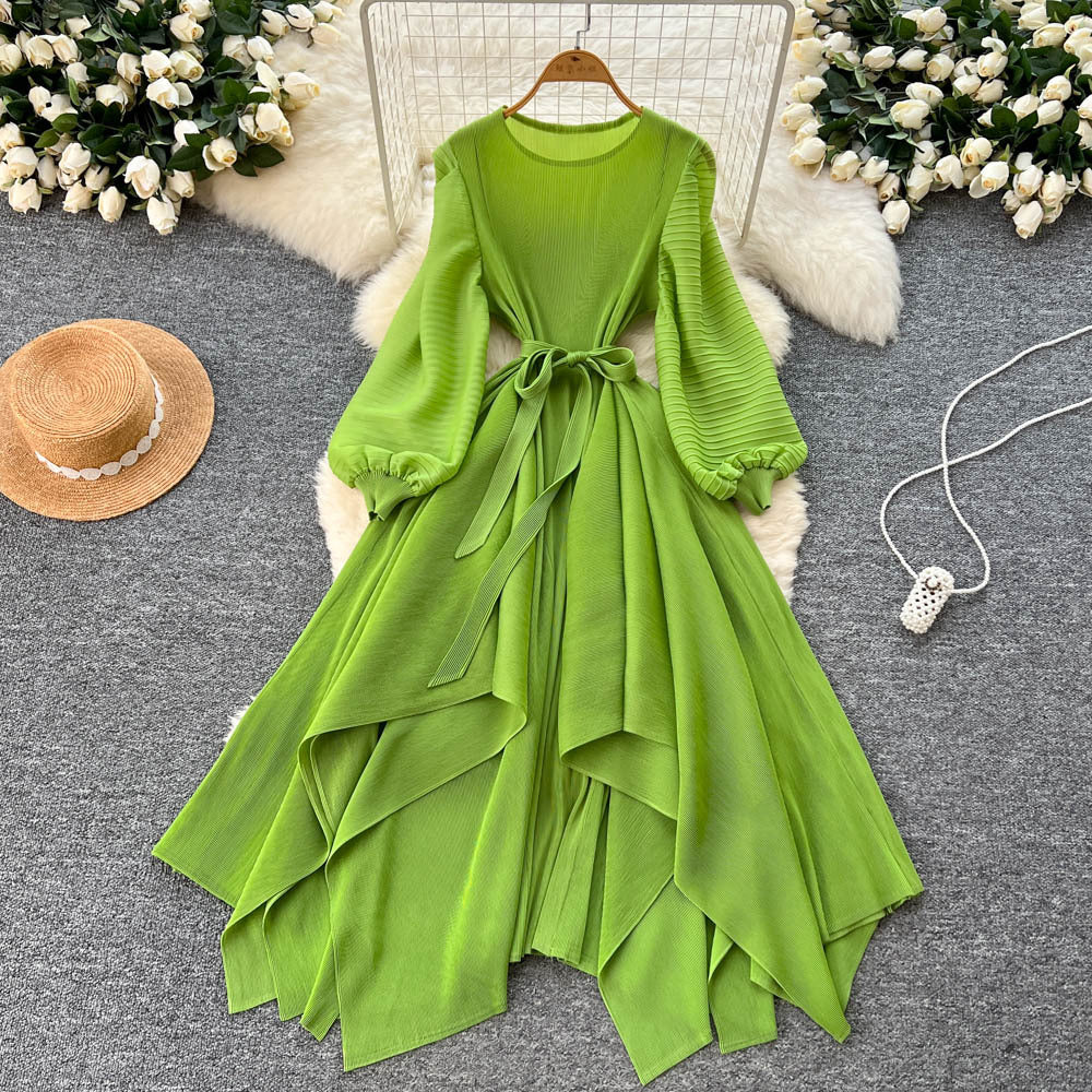 Miya pleated european and american dress women's  new arrivalsense of design asymmetrical strap waist pleated draped long skirt