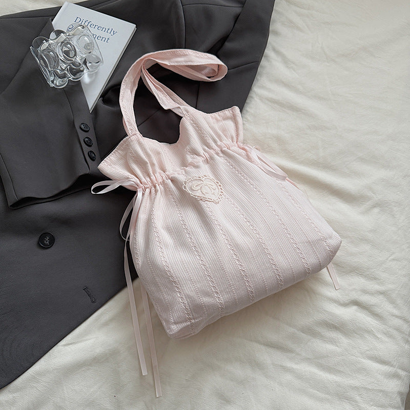Small fresh color scheme large capacity storage bag girl sweet wind shopping bag summer new soft fabric shoulder bag