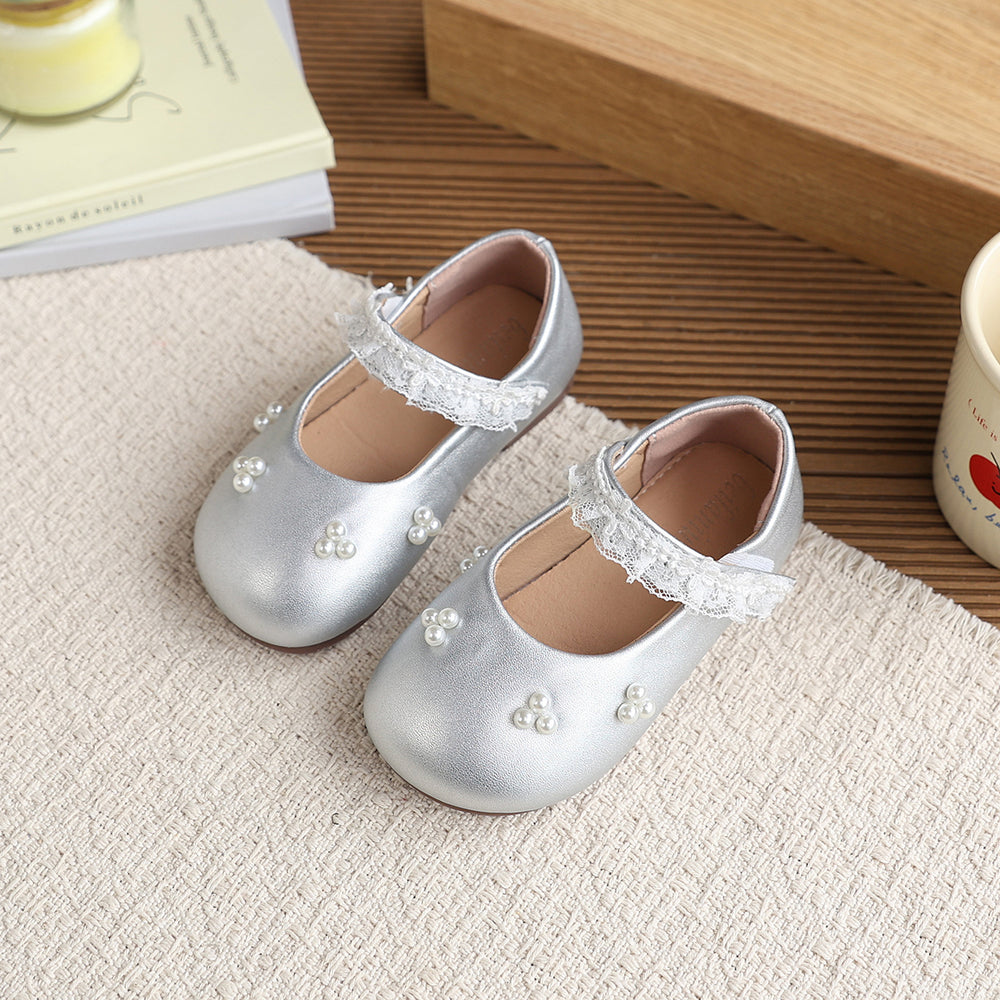 Vancahao  spring new children's leather shoes girls' mary jane lace princess shoes fashionable versatile flats