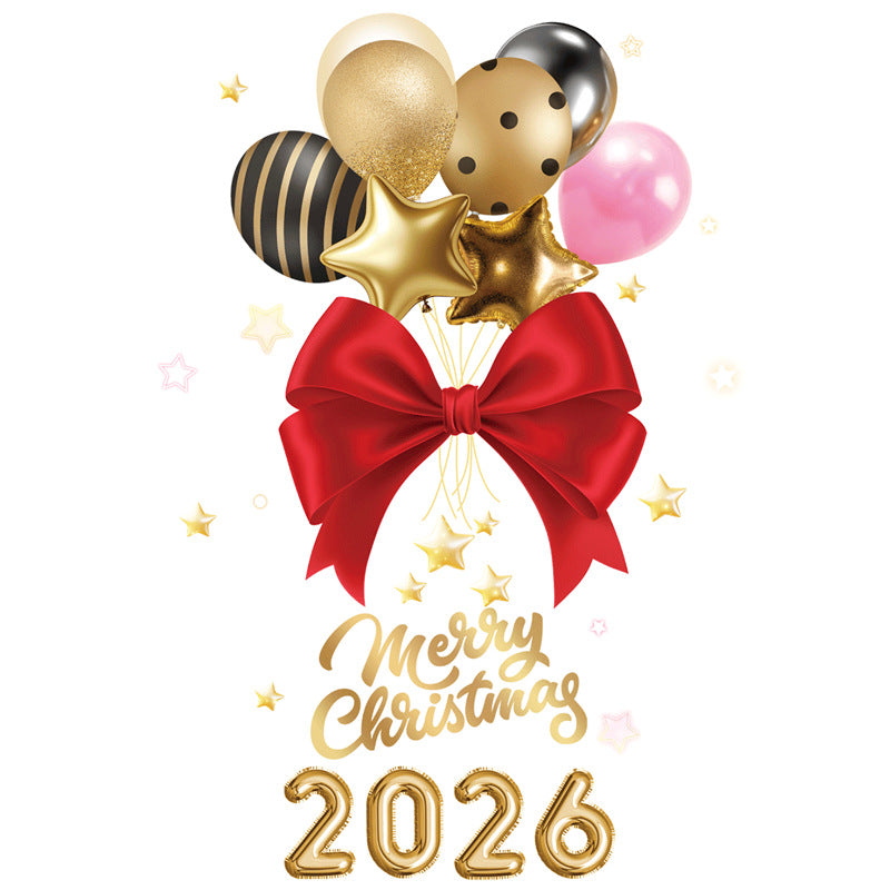 2026 Christmas window glass decorative wall sticker Santa Claus balloon gift snowflake static sticker painting
