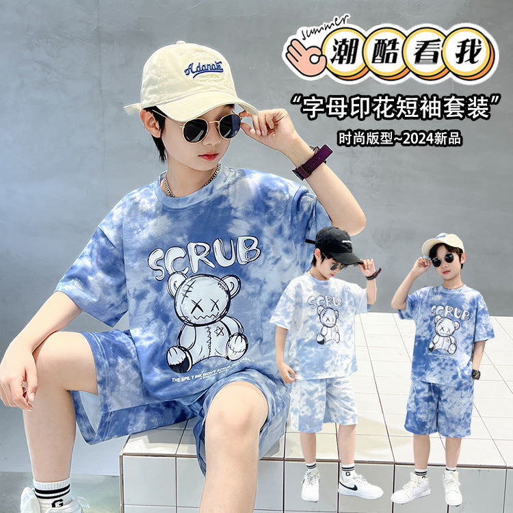 Boys' summer outfit set  new summer kids short-sleeve t-shirt tracksuit thin two-piece set children's clothing
