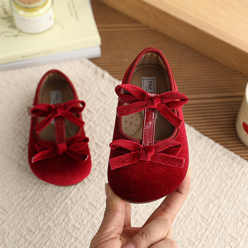 Vancahao  spring/autumn new girls' suede bow princess shoes ballet flats kids mary janes