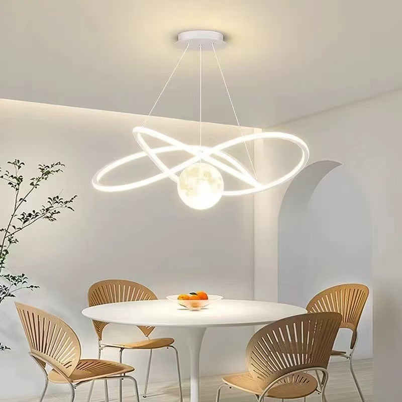 Bedroom chandelier simple creative geometric ring moon children's room light Nordic Internet celebrity intelligent restaurant bar lighting