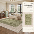 Removable and washable carpet for living room and bedroom, green retro medieval style, machine washable, double layer classy soundproof floor mat for home use