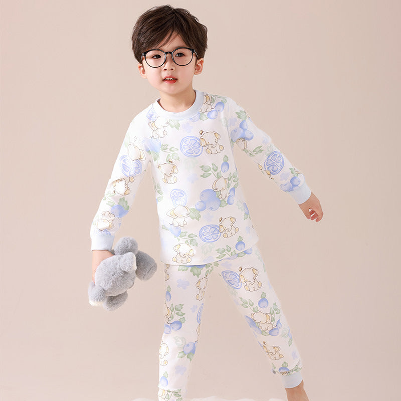 Kids' 100% cotton thermal underwear set - boys' and girls' spring/autumn warm printed pajamas