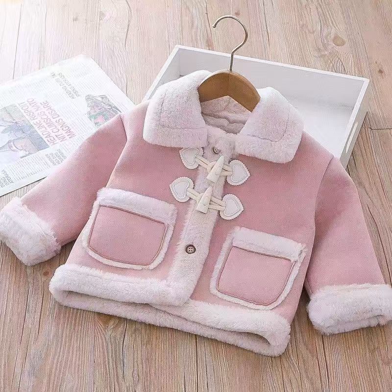 Girls' winter fleece-lined thickened sweater, new stylish children's baby warm hooded outerwear, princess style for baby girls