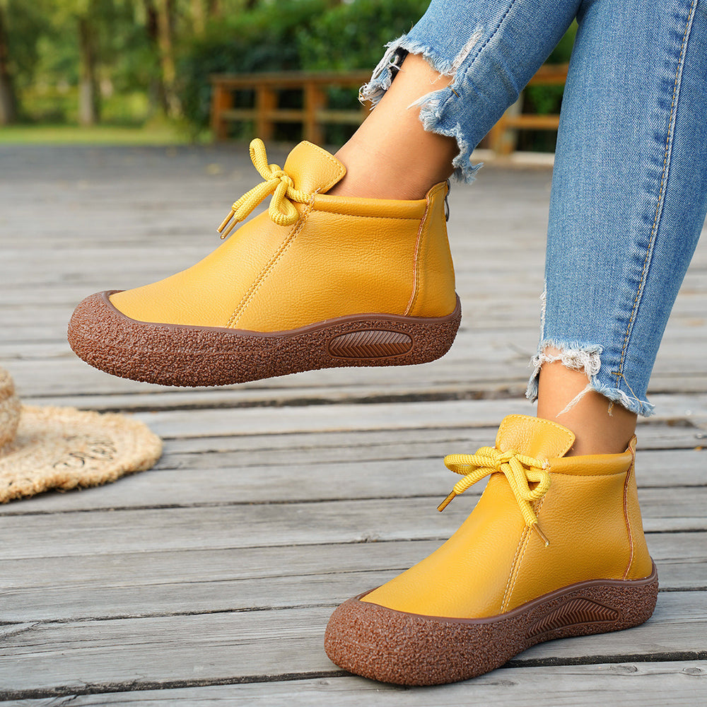 Exportplus sizetie backretro short boots thick solefall and winternew arrivalcasual soft leather back zipper plaid soft bottomboots