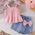 Baby clothing kids set children outfit pink suspender tops blue short