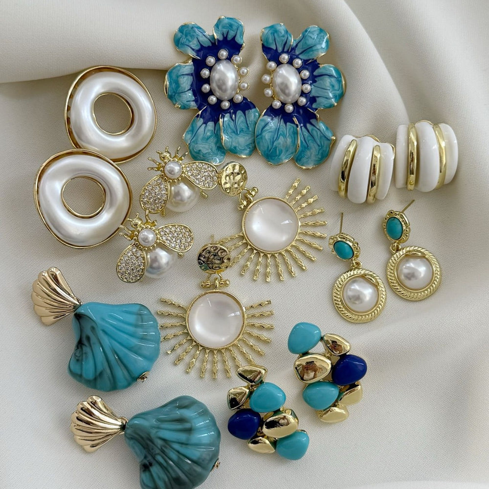 European and american cross-border jewelry: trendy enamel & faux pearl earrings - fresh, geometric, and high-end stud earring sets for women
