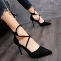 2025 summer european and american suede pointed-toe criss-cross ankle strap high heel sandals - women's sexy stiletto heels for banquets and nightclubs