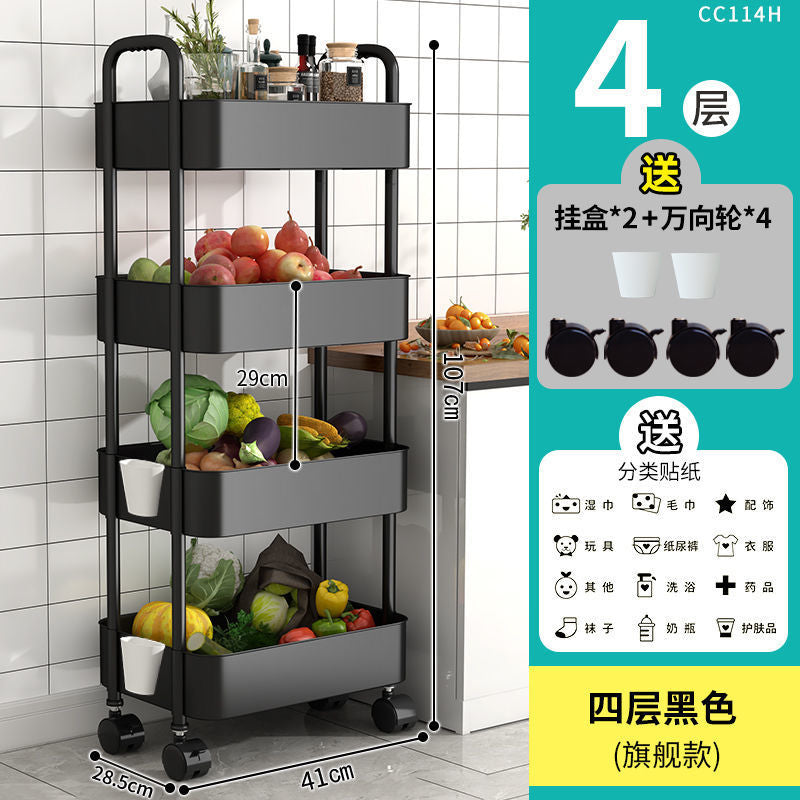 Movable kitchen storage rack drop-down floor for home multi-layer carbon steel storage rack trolley vegetable rack wholesale