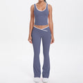 Contrast colorpatchwork nude cross high waist micro flare yoga wear tight quick-drying beautiful back sports suit running fitness wear