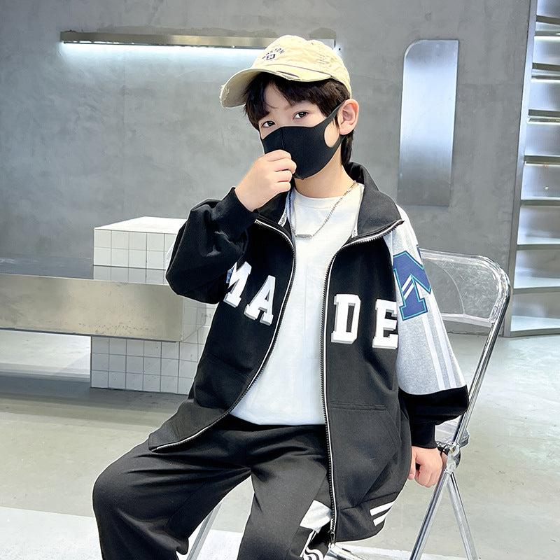 Boys' spring/autumn outfit set -  new kids' hoodie, stylish two-piece tracksuit for older boys, trendy and cool clothing