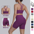 New arrival cross-border double-sided brocade back cross tight-fitting breathable yoga suit sports running fitness two-piece set for women