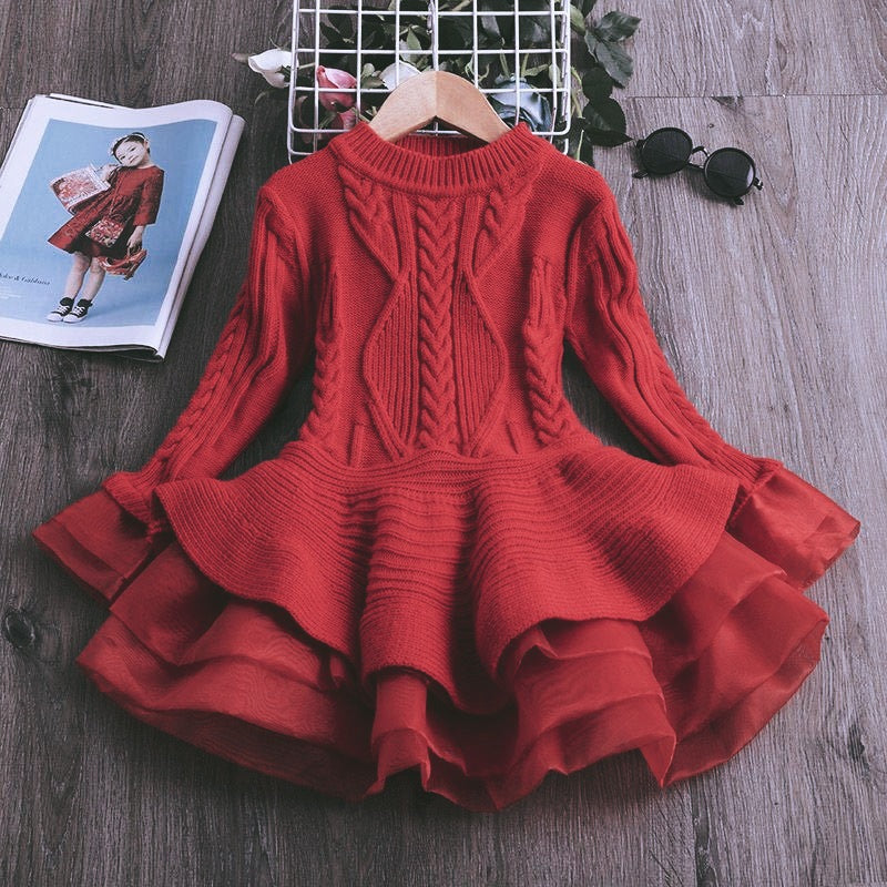 european and american autumn/winter collection: export-quality knitted long-sleeve girls' princess dress sweater dress - direct from the manufacturer
