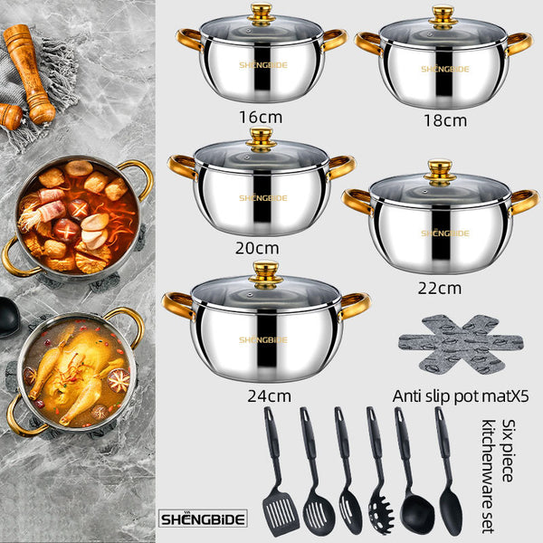 Cross-border pot set, soup pot set, stainless steel pearl pot 21-piece set, cooking pot nonstickpot pot