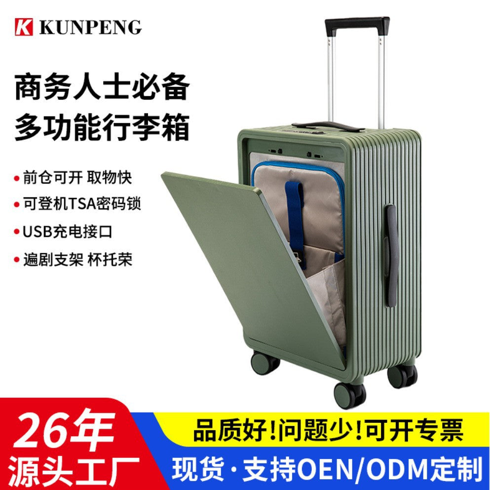 Small business mini lightweight small suitcase travel pc front open cover universal wheel silent 20 inch suitcase